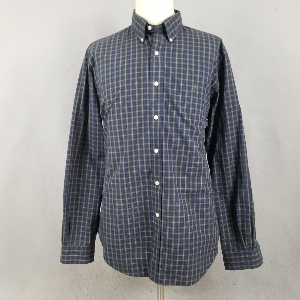 Ralph Lauren Shirt Mens Large Blue Green Plaid Classic Fit Button Down Casual